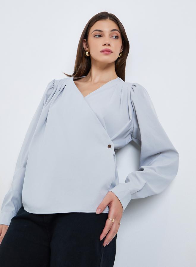 ستايلي بلوزة بنمط لف وأكمام بالون - Image 4